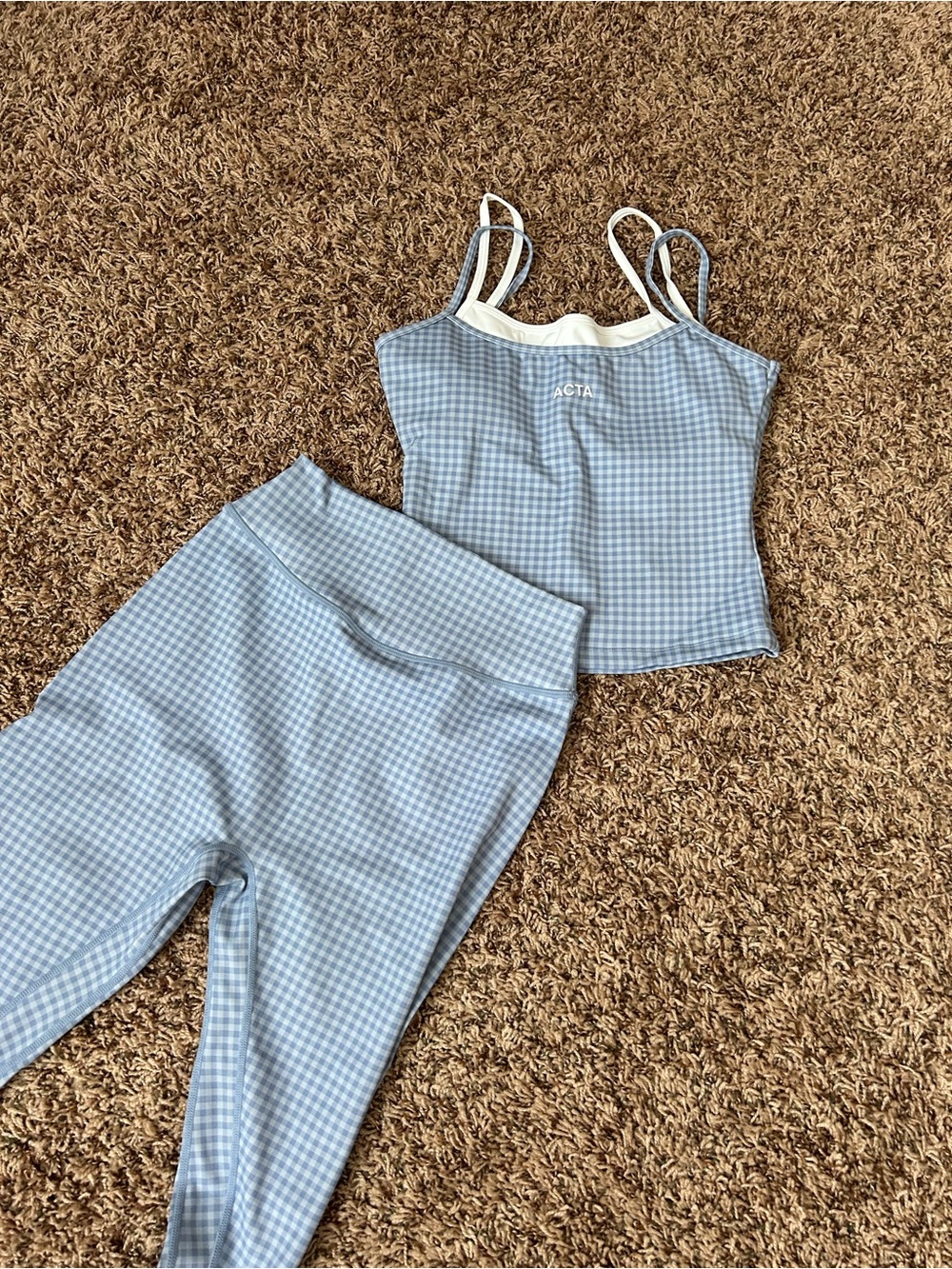 ACTA Light Blue Gingham Cami & Legging WorkoutSet